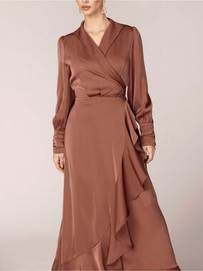 VEILED Satin Wrap Maxi Dress in Dusty Rose